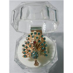 8CTW TEAL PEACOCK ADJUSTABLE BRASS RING