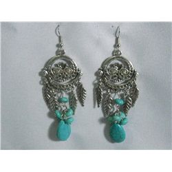 LEAFY BLUE TURQUOISE DANGLING EARRINGS STONE BLUE TURQU