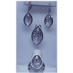 43.70 CTW MICRO PAVE CZ EARRING, RING,PENDANT SET .925