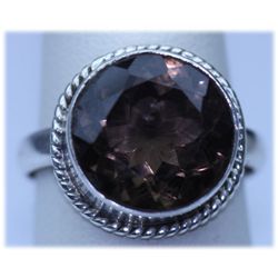 27.00 CTW SMOKEY TOPAZ  RING .925 STERLING SILVER