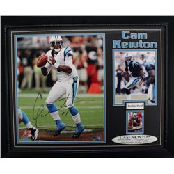 Cam Newton Signed,Framed Pic w/Rookie Card COA