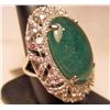 Image 2 : PLATINUM OVER STERLING SILVER LADIES EMERALD AND SAPPHIRE RING - SIZE 8.25