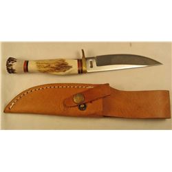 MARBLES HUNTING KNIFE W/ SHEATH & STAG HANDLE