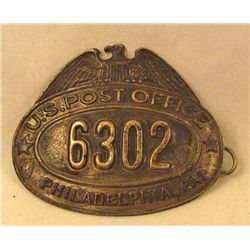 VINTAGE US POST OFFICE CARRIER BADGE - PHILADELPHIA, PA