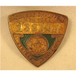 1922 VINTAGE LICENSE NEW YORK CHAUFFEUR BADGE