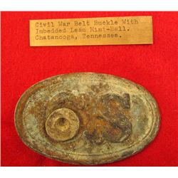 CONFEDERATE STATES CS CIVIL WAR ERA ENLISTED MANS BELT BUCKLE W/ SPENT ROUND