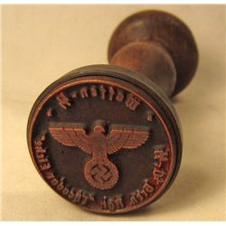 GERMAN NAZI WAX SEAL / RUBBER STAMP W/ WOOD HANDLE