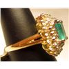 Image 2 : 14K WHITE & YELLOW GOLD LADIES EMERALD AND DIAMOND RING - SIZE 7.5
