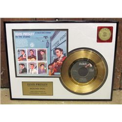 LTD. ED. ELVIS PRESLEY 24K GOLD PLATED HOUND DOG RECORD DISPLAY