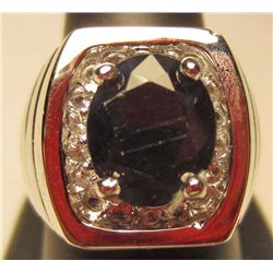 PLATINUM OVER STERLING SILVER LADIES SAPPHIRE RING - SIZE 9.75