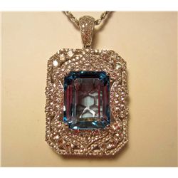 PLATINUM OVER STERLING SILVER TOPAZ AND SAPPHIRE PENDANT W/ CHAIN