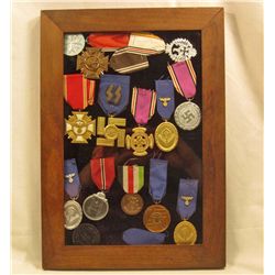 LOT OF 14 FRAMED GERMAN NAZI MILITARY DECORATIONS