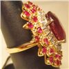 Image 2 : 14K GOLD LADIES RUBY AND DIAMOND RING - SIZE 7