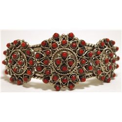 Zuni Coral Dots Sterling Silver Cuff Bracelet - Wayne Johnson