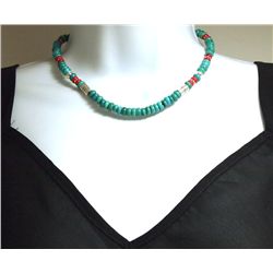 Navajo Turquoise & Coral Necklace - Tommy Singer