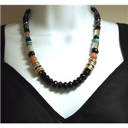 Navajo Onyx & Multi-Stone Sterling Silver Necklace - Tommy Singer