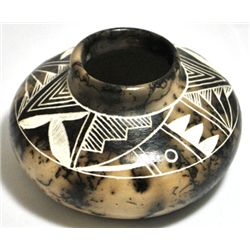 Acoma Pueblo Bird Etched Horsehair Pottery - Gary Yellow Corn Louis