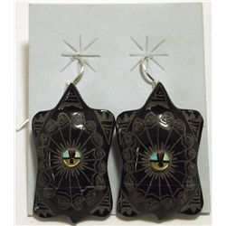 Zuni Marble Turtle Sterling Silver French Hook Earrings - Dilbert Gasper