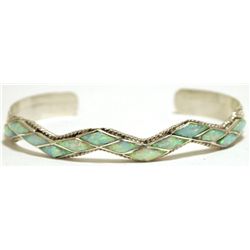 Zuni Opal Inlay Sterling Silver Cuff Bracelet - Steve Wallace