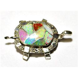 Zuni Opal Multicolor Turtle Pendant & Pin