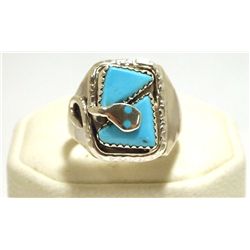 Navajo Turquoise Sterling Silver Snake Men's Ring - Effie Calavaza