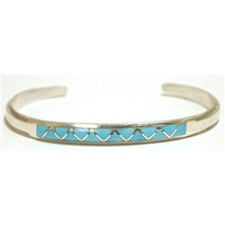 Zuni Turquoise Inlay Sterling Silver Cuff Bracelet - Macie Kalestewa