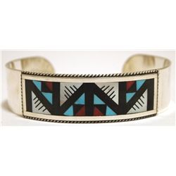 Zuni Multi-Stone Inlay Sterling Silver Cuff Bracelet - Leander & Lisa Otholi