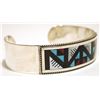 Image 2 : Zuni Multi-Stone Inlay Sterling Silver Cuff Bracelet - Leander & Lisa Otholi