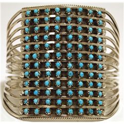 Zuni Turquoise Dots 12-Row Sterling Silver Cuff Bracelet - Susie Livingston