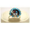 Image 1 : Zuni Multi-Stone Inlay Sun Face Sterling Silver Women's Ring - Emma Romancito