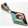 Image 2 : Zuni Multi-Stone Sun Face Spinner Sterling Silver Pendant - Don Dewa