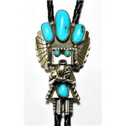 Navajo Turquoise Kachina Sterling Silver Bolo Tie - Doris Smallcanyon