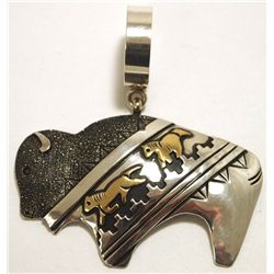 Navajo 12k Gold Fill over Sterling Silver Buffalo Pendant - Tommy Singer