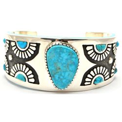 Navajo Turquoise Sterling Silver Cuff Bracelet - Michael Perry