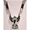 Image 2 : Zuni Multi-Stone Sterling Silver Eagle Dancer with Spinners Necklace & Earrings Set - Don Dewa