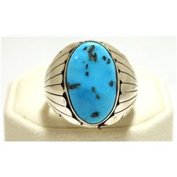 Navajo Sleeping Beauty Turquoise Sterling Silver Men's Ring - Mary Ann Spencer