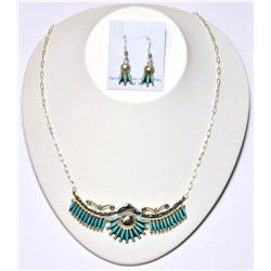 Zuni Turquoise Wide Pendant Necklace & Earrings Set