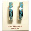 Image 1 : Zuni Turquoise Inlay Sterling Silver 3/4 Ring Post Earrings - Joann Peina