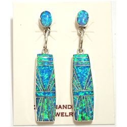 Zuni Blue/Green Opal Inlay Sterling Silver Post Earrings - Phyllis Lucio