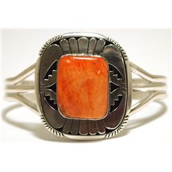 Navajo Spiny Oyster Sterling Silver Cuff Bracelet - Eugene Belone