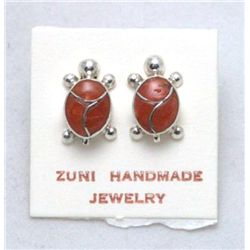 Zuni Coral Turtle Earrings - Vernon Waikaniwa