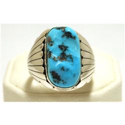 Navajo Sleeping Beauty Turquoise Sterling Silver Men's Ring - Mary Ann Spencer