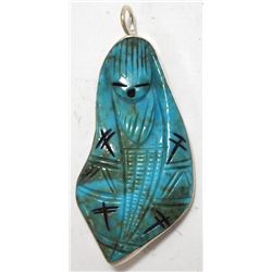 Zuni Turquoise Corn Maiden Fetish Sterling Silver Pendant & Pin - Chad Quandelacy & Valerie Comosona