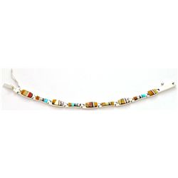 Navajo Multi-Stone Inlay Sterling Silver Link Bracelet - Edison Yazzie / Lazuli