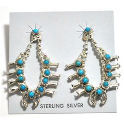 Navajo Turquoise Sterling Silver Squash Blossom Post Earrings - Larry Curley