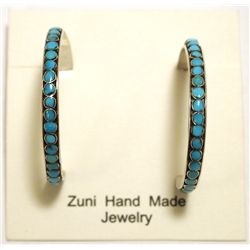 Zuni Turquoise Sterling Silver Half-Ring Post Earrings - Everett Abeita