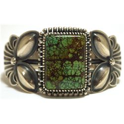 Old Pawn Navajo Spider Web Kingman Turquoise Sterling Silver Cuff Bracelet - Kirk Smith