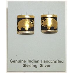 Navajo 12k Gold Fill over Sterling Silver Buffalo Post Earrings - Tommy Singer