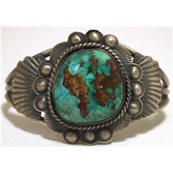 Old Pawn Navajo Mountain Turquoise Sterling Silver Cuff Bracelet