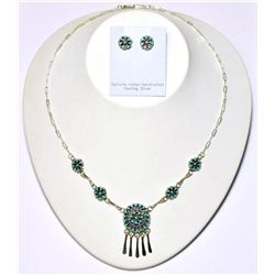 Zuni Turquoise Hanger Pendant Necklace & Earrings Set